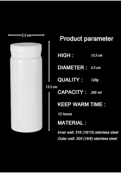 Minimo Mini Termos Paslanmaz Çelik Su Termos, Kaliteli Vakum Termos 200 Ml Siyah