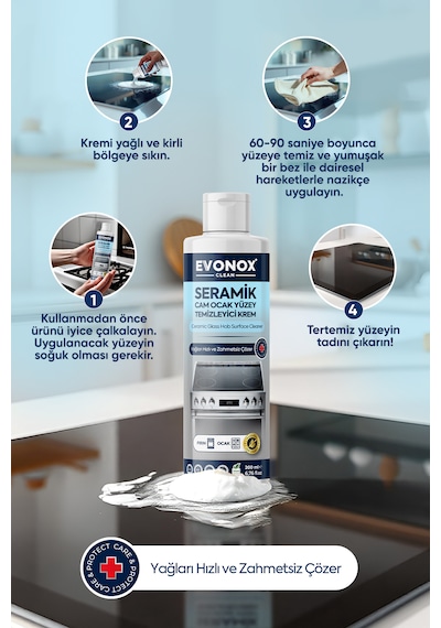 Clean Seramik Cam Ocak Yüzey Temizleyici Krem 200 Ml Tekli