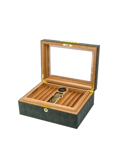 Lubinski Deri Camlı Humidor Puro Kutusu Sarı 50s
