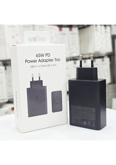 65w Pd Üçlü Hızlı Şarj Adaptörü - Super Fast Charging Destekli, 2x Type-c 1x Usb-a 3 Portlu Şarj Başlığı Siyah