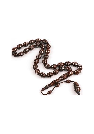 Gümüş İşlemeli Kuka Beyzi Kesim 8x11mm Tesbih