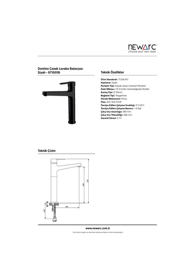Newarc Domino 971001B Çanak Tipi Lavabo Bataryası Siyah