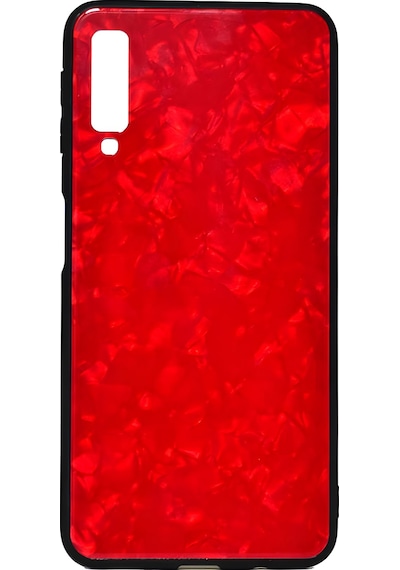 Galaxy Uyumlu A7 2018 Kılıf Mermer Desenli Marbel Temperli Cam Silikon Kılıf Mavi