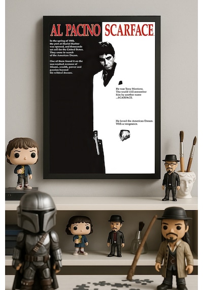 Scarface Siyah Ahşap Çerçeveli Poster, Dekoratif Film Duvar Tablosu