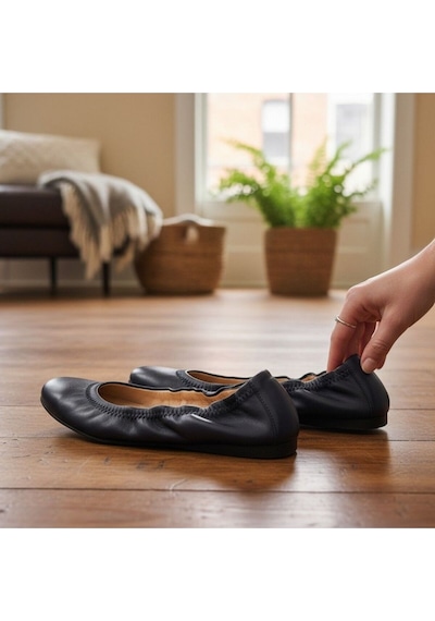Ne&ve Shoes Lacivert Hakiki Deri Ağzı Büzgü Lastikli Kadın Rahat Babet