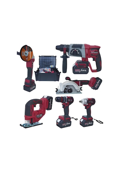 Daflong DFL288 Pro 6'lı Set - 4 Bataryalı Taşıma Çantalı 80NM Şarjlı Matkap + 600NM Torklu Bijon Sökme + Devir Ayarlı Taşlama + Kırıcı Delici Hilti + Sunta Kesme + Dekupaj Makinesi