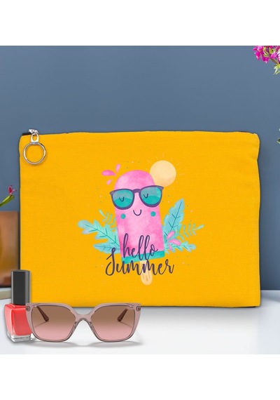Bk Gift Yaz Temalı-5 Astarlı Sarı Portföy Çanta 30x21cm, Baskılı El Çantası, Organizer Çanta