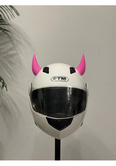 Motor & Motosiklet Neon Pembe Simli Şeytan Boynuzu Kask Dış Aksesuar Diğer