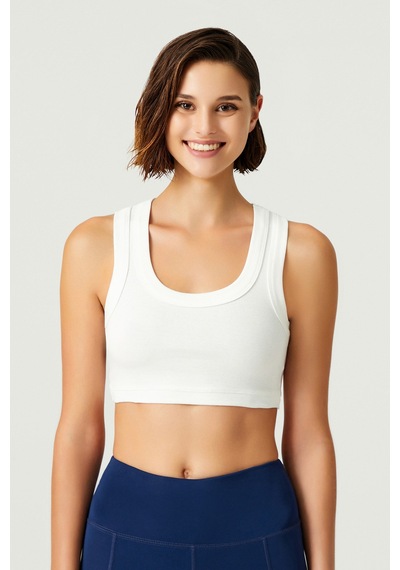 Los Ojos X Melodi Ekru Pamuklu Kalın Askılı Crop Top Tank Ekru