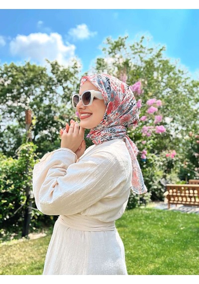 Moda Kaşmir Flora Desen Bambu Eşarp Pembe-lila