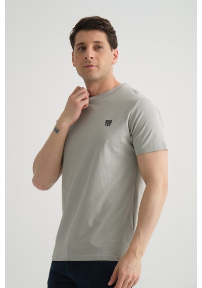 Shooter Sportwear Shooter Erkek Pamuklu Esnek T-shirt Standart Kalıp Minimal Logolu Gri