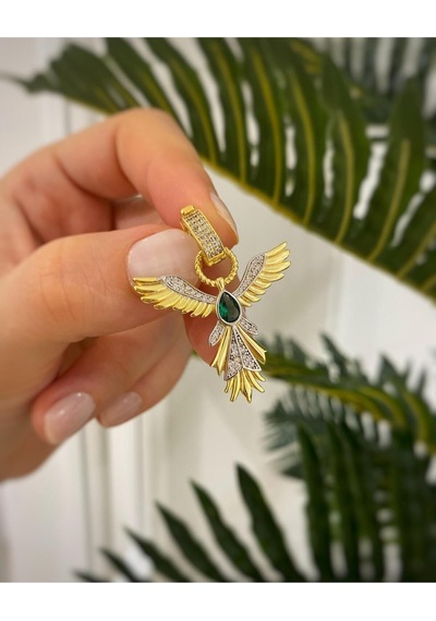 Zümrüdü Anka Kuşu Altın Tasarım 925 Gümüş Işıklı Kutuda Kolye Çağla Kolye Serenay Choker Chain