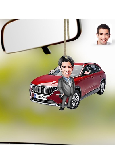 Bk Gift Kişiye Özel Erkek Togg Karikatürlü Ahşap Plakalı Araba Dikiz Ayna Süsü-1 , Arkadaşa Hediye, Sevgiliye Hediye, Araba Hediyesi