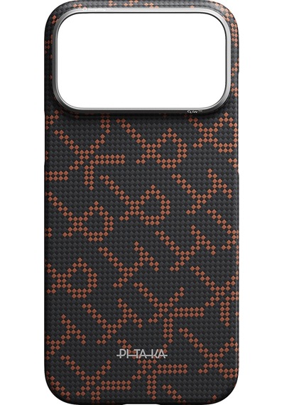 Apple iPhone 17 Pro Kılıf M-safe Uyumlu Aramid Fiber Pitaka Tactile Woven Monogram Serisi Turuncu-siyah Turuncu - Siyah