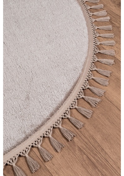 Vl Yuvarlak Comfort Ponpon Saçaklı Peluş Post Halı Kahverengi Halı Yuvarlak Kahve P.saçak