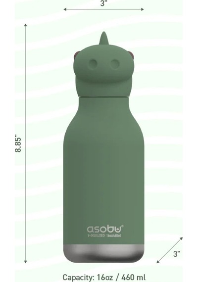 Asobu Bestie Bottle - Dinosaur Yalıtımlı Paslanmaz Çelik Su Şişesi, Pipetli, 460ml Çok Renkli