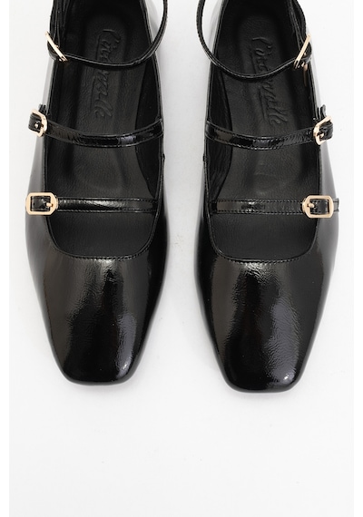 Luvishoes Luvi Shoes Glımmer Siyah Rugan Hakiki Deri Bilekten Bağlamalı Küt Burun Kadın Babet Ayakkabı Siyah Rugan