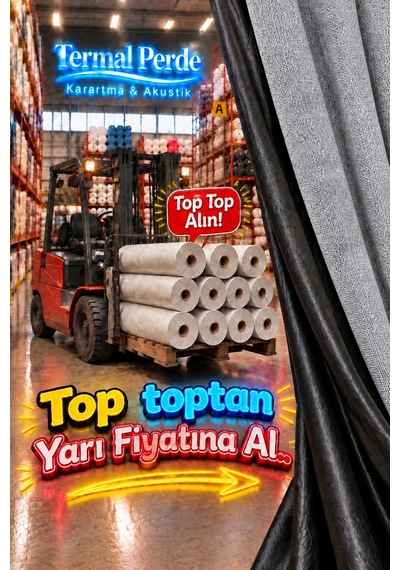 Keten Siyah Filmli Karartma Perdelik Top Kumaş - Gri