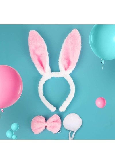 Tavşan Kostüm Seti Taç Papyon Kuyruk Pembe Renk - Zmff-64172 18