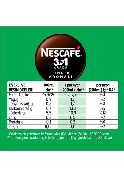Nescafe 3ü1 Arada Fındık Aromalı Kahve 17 Gr X 40 Adet Çözünebilir