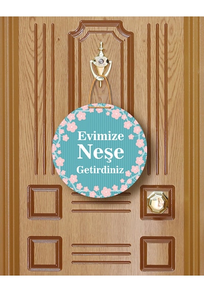 Evimize Neşe Getirdiniz" Yazılı Mdf Kapı Süsü 22.5 Cm Dekoratif Halat Askılı Giriş Dekoru Gümüş