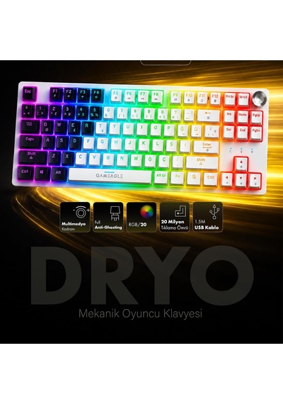 Dryo Rgb Mekanik Oyuncu Klavyesi Red Switch Anti-ghosting Multimedya Kontrol Kadranı Türkçe Q Kablolu Siyah