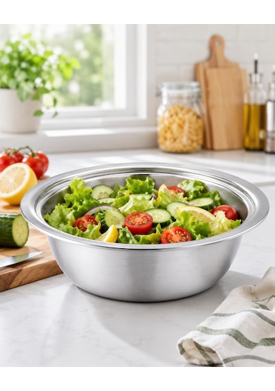 28 Cm Paslanmaz Çelik Çukur Kase Geniş Çok Amaçlı Mutfak Kasesi, Salata Kasesi, Hamur Yoğurma Ve Servis Kabı