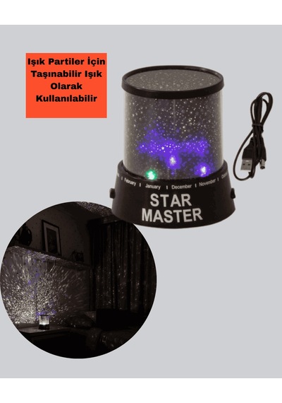 Led Projektör Taşınabilir Yıldız Gece Lambası, Galaxy Efektli Çok Renkli