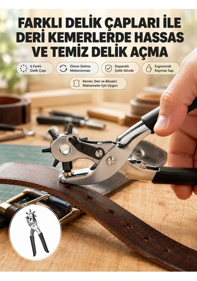 Deri Delme Pensesi 6 Uçlu Ayarlanabilir Kemer Delme Aleti Profesyonel Kullanım 36796003