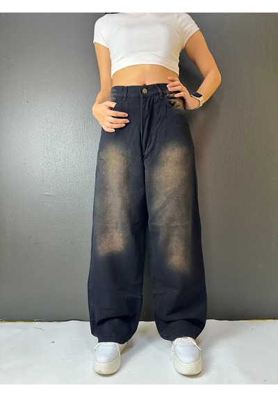 St.poll Vintage Eskitme Unisex Baggy Jean Pantolon Kahverengi