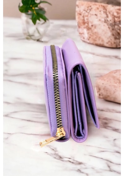 Mygeppetobag Kadın Fermuarlı Ve Çıtçıtlı Bozuk Para Bölmeli Şık Cüzdan Lila Çok Renkli