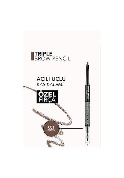 Flormar Triple Brow Kaş Pudrası ve Fırça İçeren Kaş Kalemi 001 Brunette