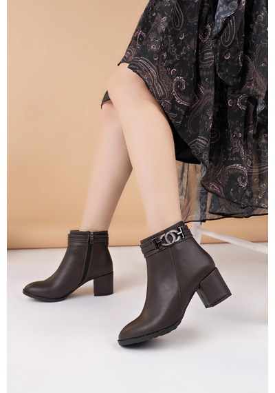 Nesilshoes Nesil Shoes Tarha 103 Kahve Fermuarlı Kışlık Kadın Bot