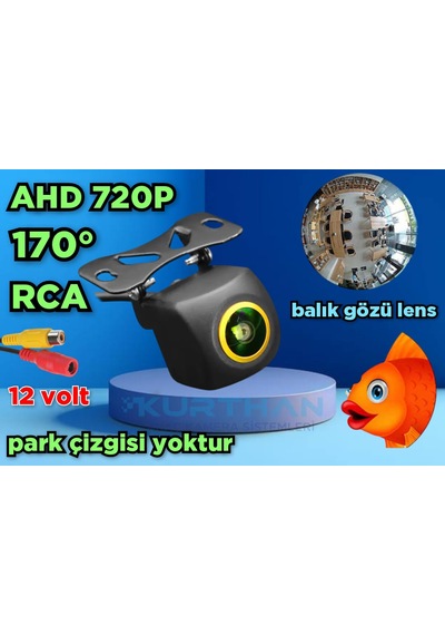 Ahd 720p 170 Derece Balık Gözü Lens Araç Kamerası 12 Volt