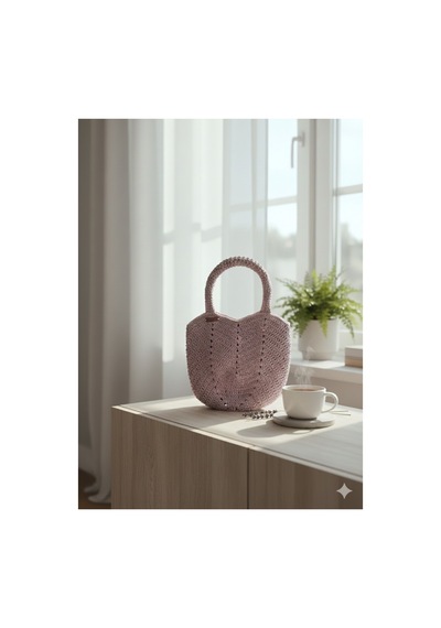Execanta El Çanta Kağıt İp Örme Pudra 25x33 Pembe