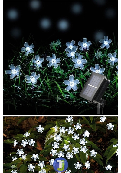 Technojet 50 Çiçekli Led Solar Beyaz Işık Bahçe Dekorasyon Güneş Enerjili Aydınlatma Modlu