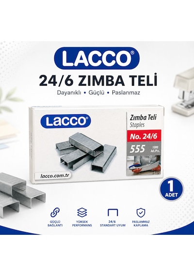 Lacco 24/6 Zımba Teli 1000 Adet Güçlü Dayanıklı Paslanmaz Standart Zımba Teli 1 Kutu