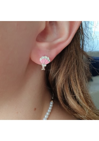 MAGRİB pembe renk deniz kabuğu istiridye model gümüş çocuk küpesi