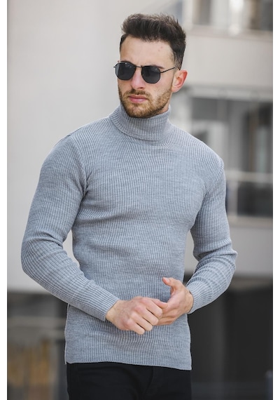 Oksit Seka 813 İnce Fitilli Slim Fit Erkek Boğazlı Kazak 001