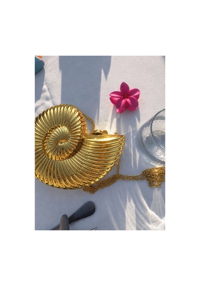 Aylesh Gold Abiye Çanta Deniz Kabuğu Tasarımlı Zincir Askılı Clutch El Ve Omuz Çantası Altın Altın