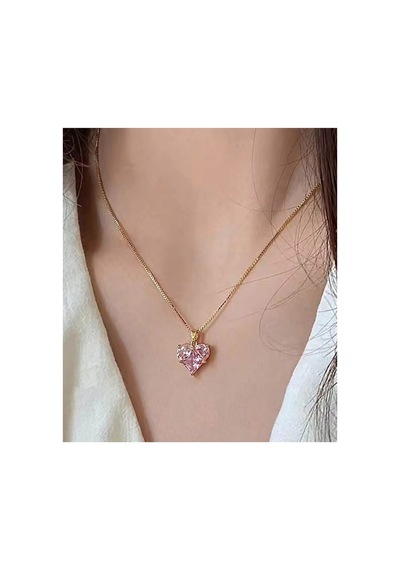 Lunarie Pembe Zirkon Kalp Kolye 14k Gold Kararmaz Çelik Venedik