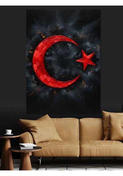 Ahşap Tablo Kırmızı Ay Yıldız Simgesi Yiyecek Ve İçecek Tabloları