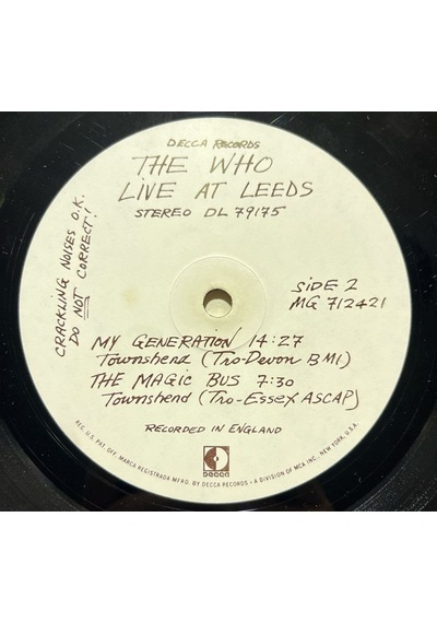 The Who Live At Leeds Lp Plak
