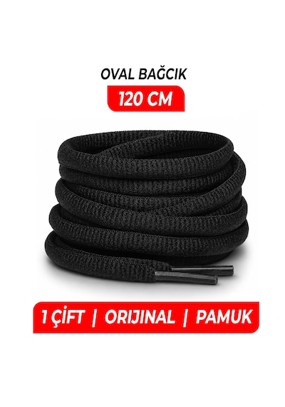 120 cm Oval Spor Ayakkabı Bağcığı, Sneaker, Koşu, Yürüyüş Ve Günlük Ayakkabılar İçin Dayanıklı Pamuk Bağı , Premium Bağcık 1 Çift - 120 Cm Siyah