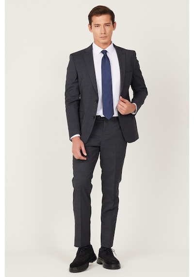 AC&Co / Altınyıldız Classics Erkek Antrasıt Lacı Ekstra Slim Fit Dar Kesim Mono Yaka Desenli Takım Elbise Antrasıt Lacı