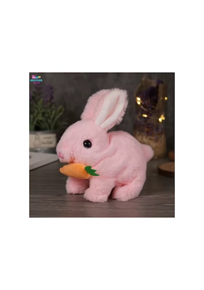 Elektronik Pilli Zıplayan Hareketli Peluş Sevimli Havuç Tavşan Oyuncak 18 Cm. Beyaz Gri Pembe Kahve Pembe