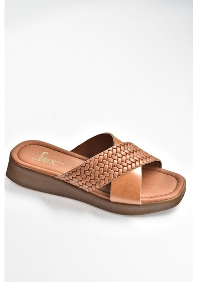 Fox Shoes Taba Hakiki Deri Çapraz Bantlı Kadın Terlik M291049903