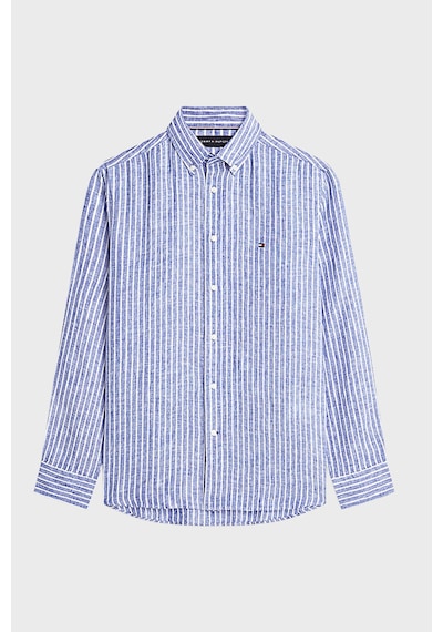 Tommy Hilfiger Çizgili Keten Regular Fit Uzun Kollu Gömlek Erkek Gömlek Mw0mw42400 0a4 Mavi-beyaz