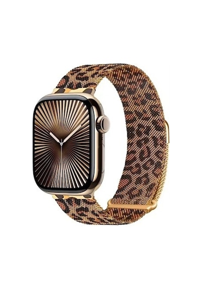 Apple Watch Seri 10-11 46mm & Seri 4/5/6/7/8/9/ultra2 44 45 49 Mm Uyumlu Leopar Desenli Metal Kordon