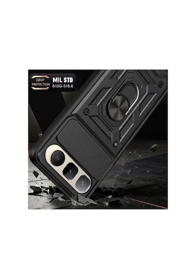 Tecno Spark 50 5g Uyumlu Tank Kılıf - Yüzüklü Extra Darbe Koruma Zırhlı Outdoor Kapak - Siyah
